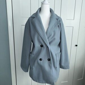 Women's light blue/grey double breasted coat - Large